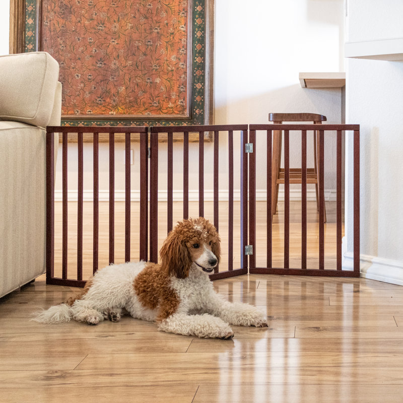 Walnut Solid Wood Freestanding Pet Gate with Three Panels