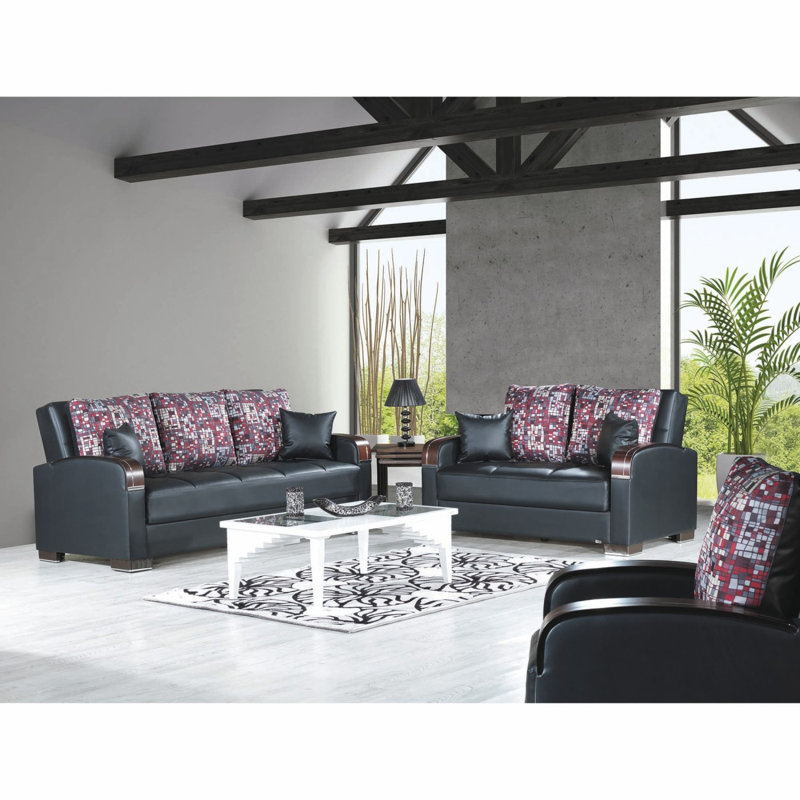 Fauteuil convertible avec rangement Primenest, Similicuir noir