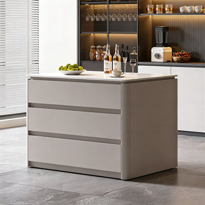Modern Kitchen Island with Sintered Stone Top, Large Storage Island Table with Drawers, Contemporary Kitchen Work Table for Home Use