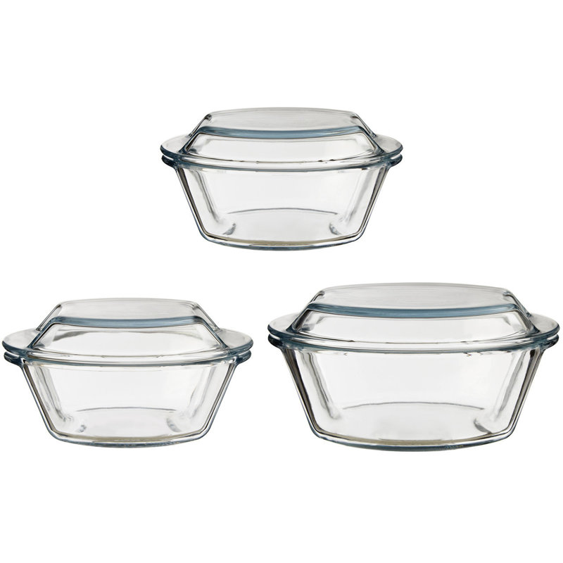 Symple Stuff Yorkton Oval Glass 3 Piece Casserole Bakeware Set
