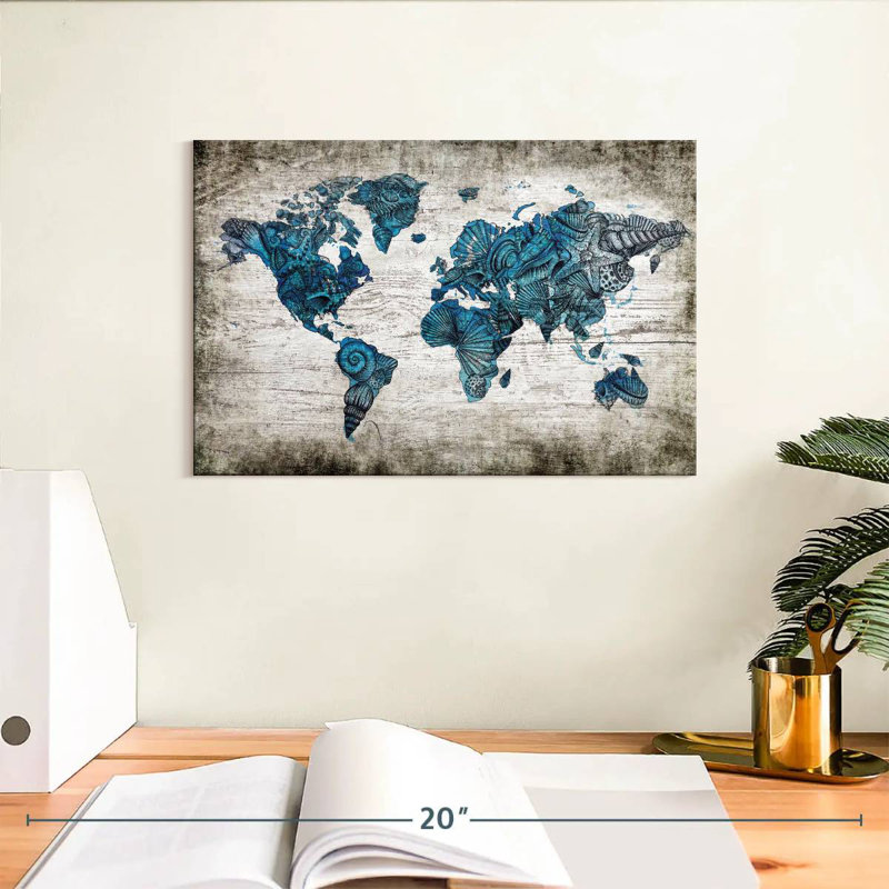 Carte du monde nautique rustique Aliaz, H 8 po x l 12 po