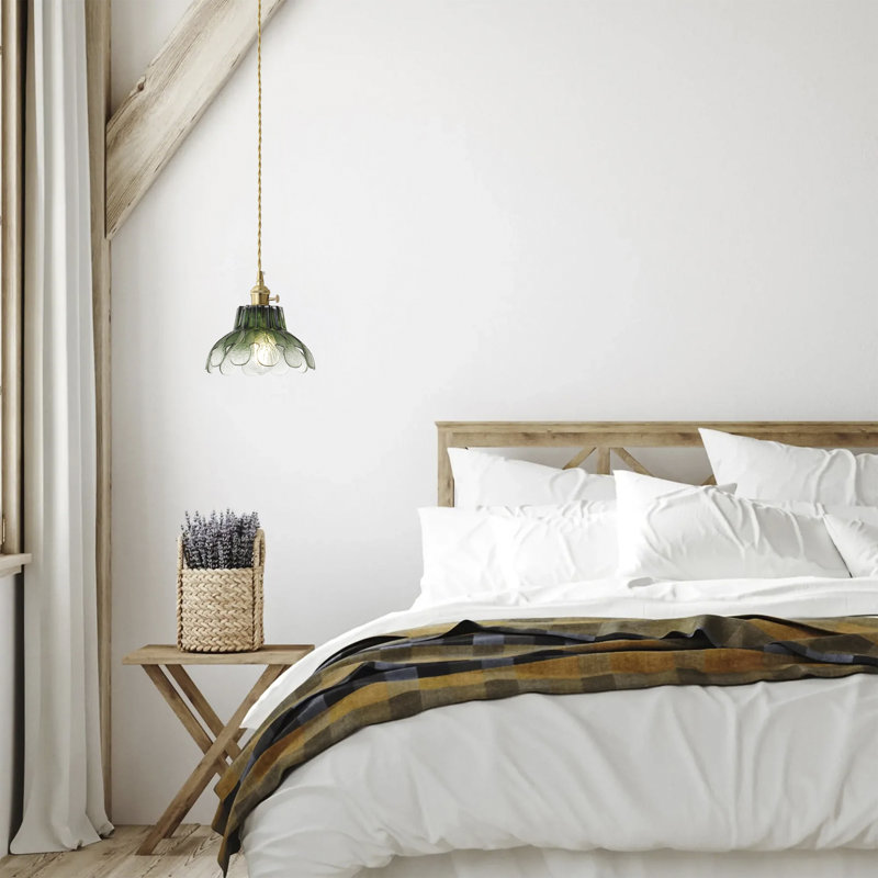 1-Dark green dimmable glass iron pendant light, Vert
