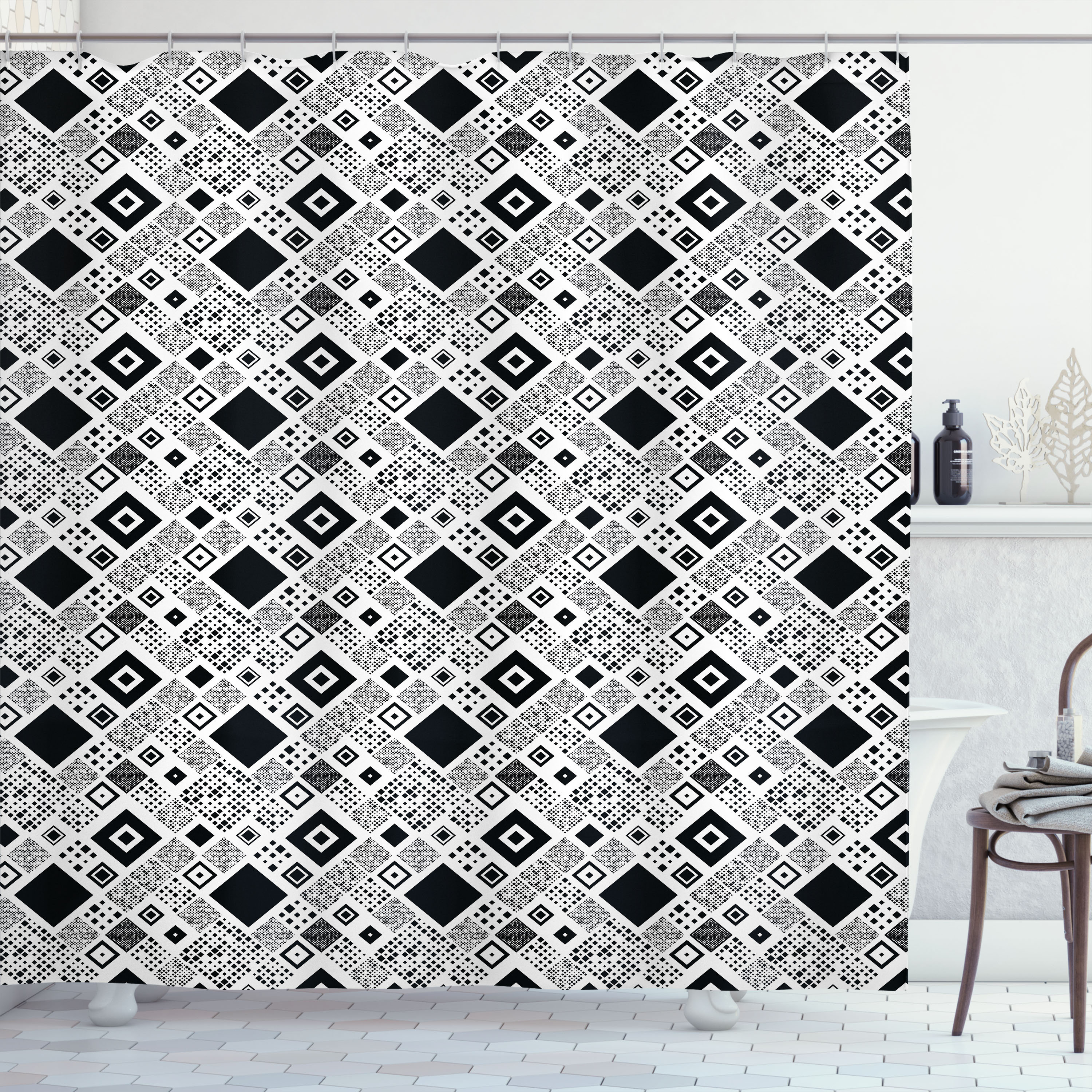 Ivy Bronx Black White Shower Curtain Big Little Squares | Wayfair