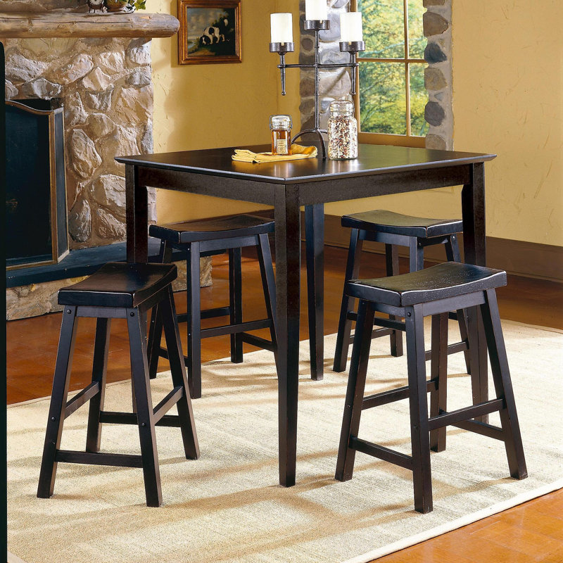 Ensemble de tabourets à hauteur de bar de 29 po à finition noire avec ensemble de 2 sièges de selle en bois massif, Noir