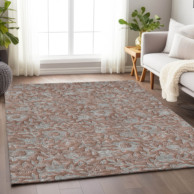Tapis terre cuite lavable à la machine Premium Prisco, Rectangle 5 pi x 7 pi 6 po