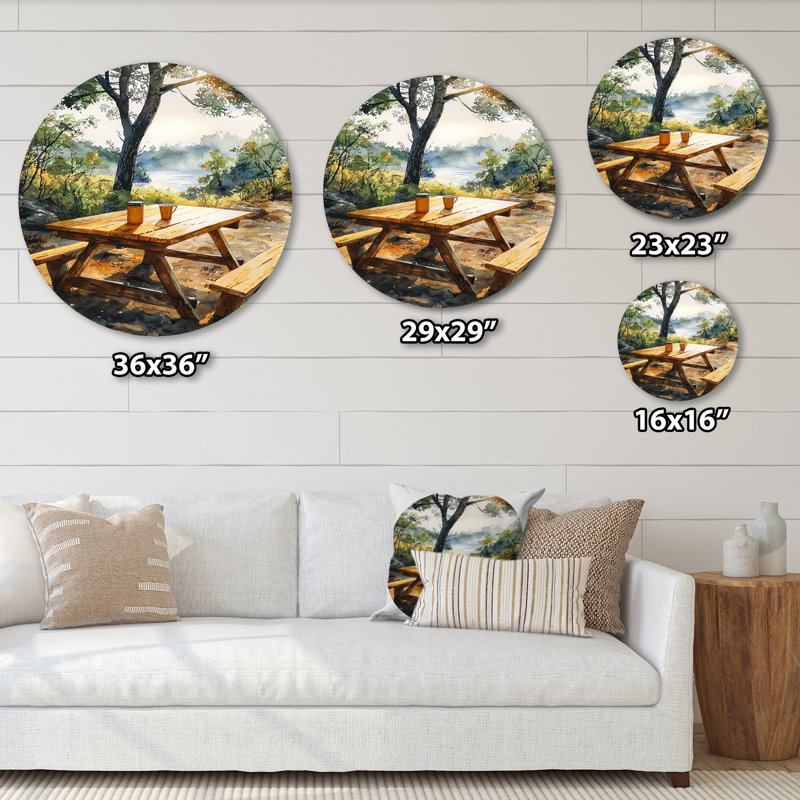Jorji - reproduction d'art traditionnelle brune en métal, décoration murale ronde en métal pique-nique, H 29 po x l 29 po