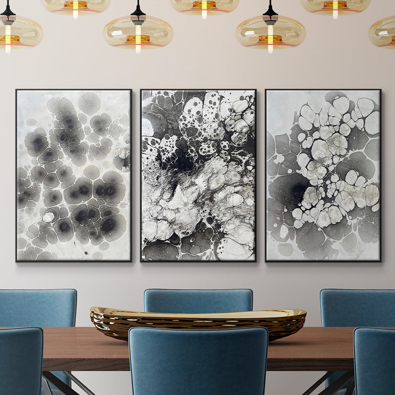 Marble VII, encadré sur toile, 3 pièces, Cadre noir, H 36 po x l 72 po x P 2 po