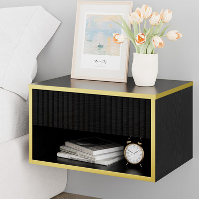 Floating Nightstand with Fluted Drawer, Modern Wall Mounted Nightstand with Open Shelf,   Night Stand for Bedroom