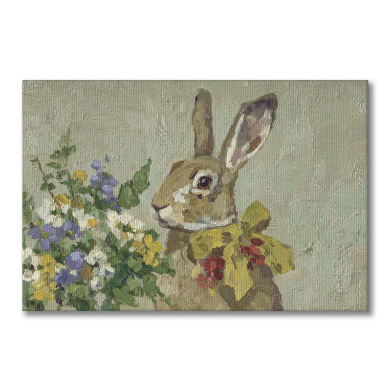Art mural sur toile grande taille Meadow Bunny - Décoration de salon, de chambre à coucher ou de bureau, L 48 po x H 32 po