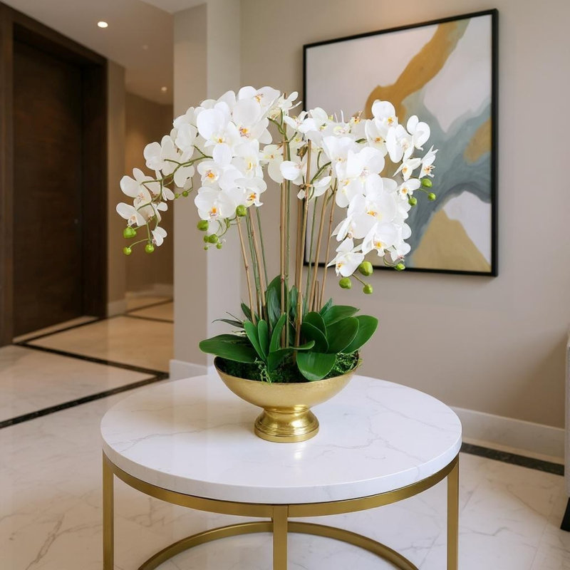 Orchid Arrangement in Round Metal Vase