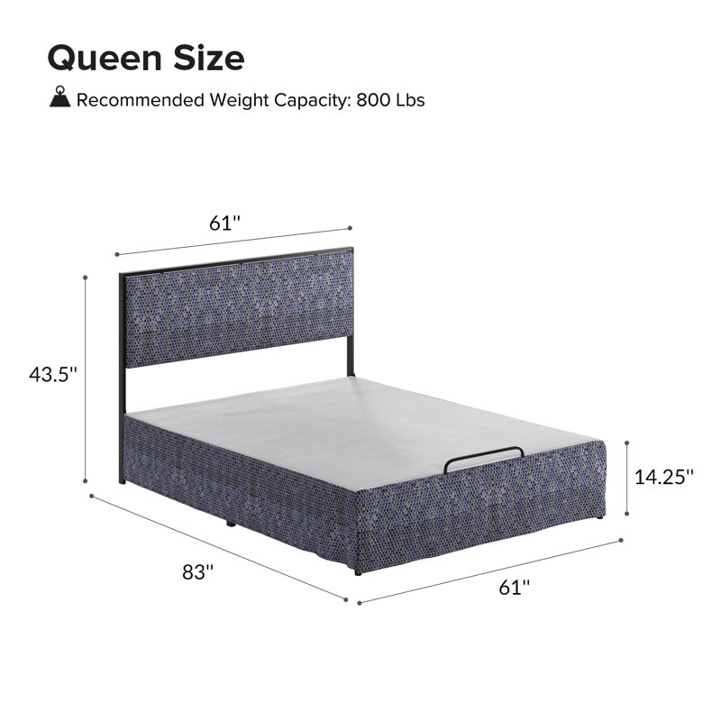 Neilius Upholstered Platform Bed with Washable Slipcover, Queen, Pattern Tiles