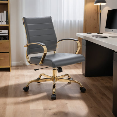 Naudain Leather Office Chair – Modern Executive Swivel Task Chair with Wheels, Adjustable Height & Padded Arms for Desk or Conference Room