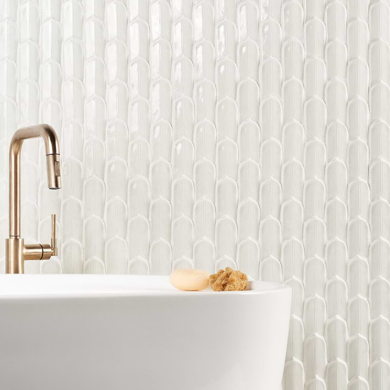 Nabi Quill Tundra Gray 2X5 3D Crackled Glossy Glass Mosaic Tile