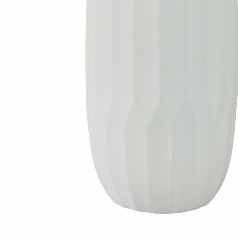 Stoneware Ceramic Vase with Textured Geometric Design, White, 14" H x 6" W x 6" D