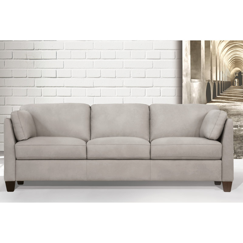 Mattia 81" Genuine Leather Flared Arm Sofa, Dusty White Genuine Leather
