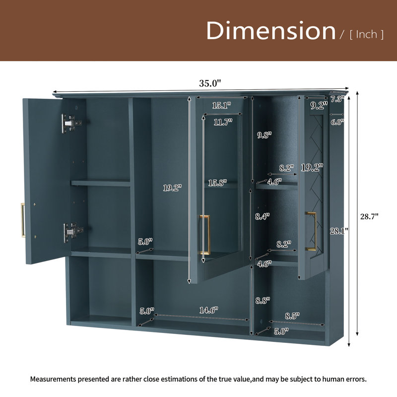 Armoire à pharmacie murale 35 po 2 en 1 avec tablettes réglables et portes à fermeture douce, miroir haute définition avec rangement pour meuble-lavabo de salle de bain