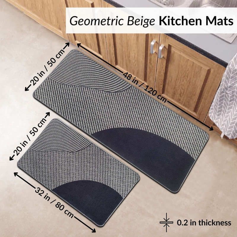 Geometric Kitchen Mat Set, Gray