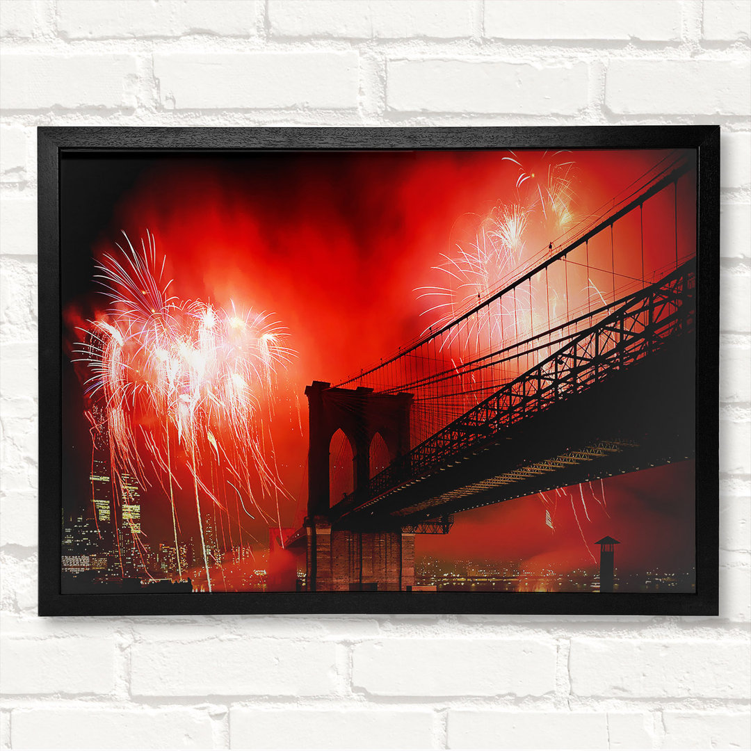 Brooklyn Bridge Feuerwerk Gerahmter Druck