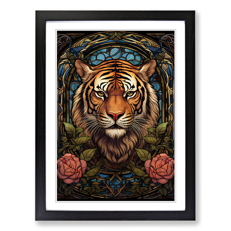 Tiger Art Nouveau No.2 - Print, Black Framed, 64cm H x 46cm W