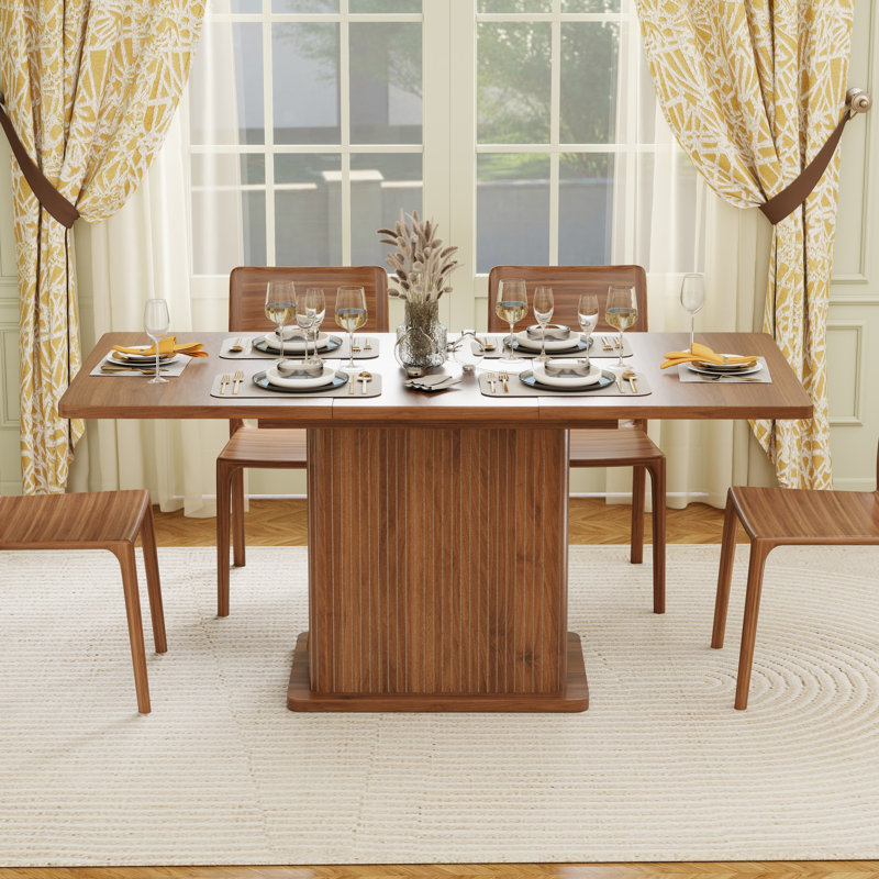 47-65 Inch Extendable Kitchen Dining Table With 2 Doors For 4-6, Rectangle Dining Room Table, Walnut