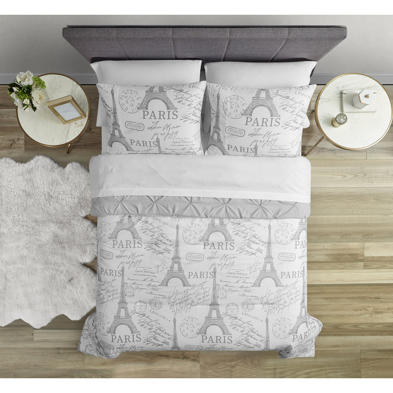 Ensemble d'édredon réversible en microfibre 7 pièces , Édredon de très grande taille et 6 pièces suppl, Gris / blanc