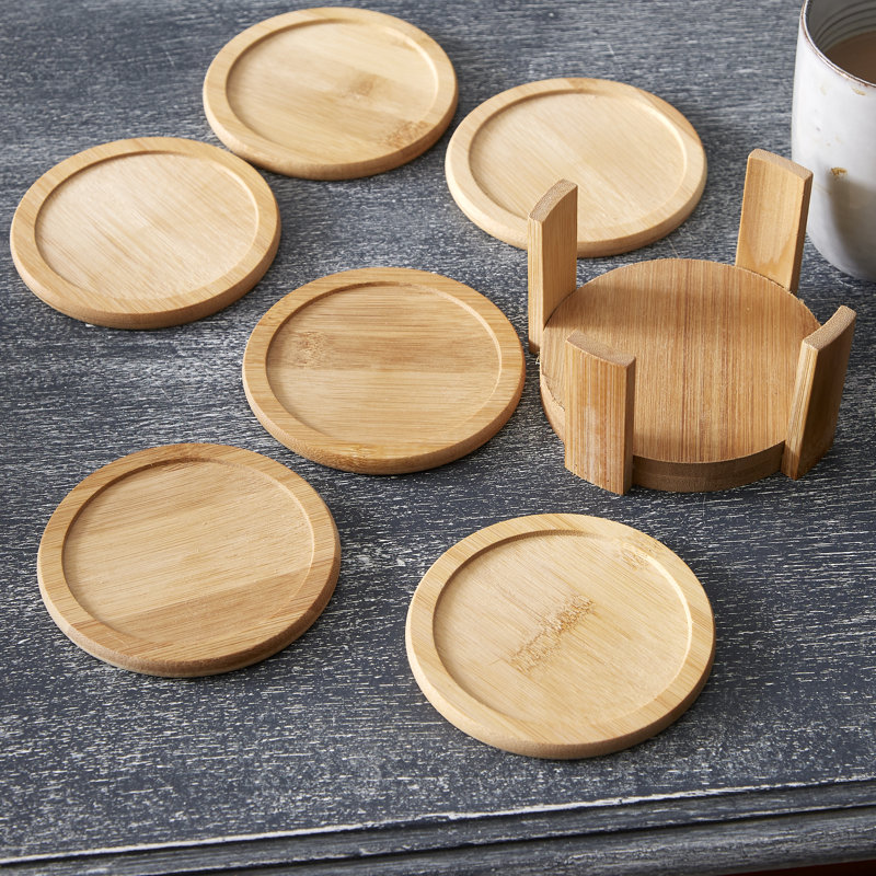 Ridgley Bamboo Round 6 Piece Coaster Set With Holder