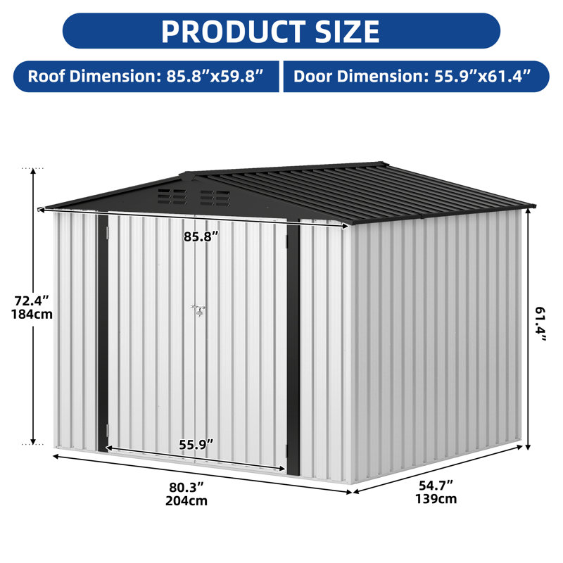 Edrosie Inc 7 Ft. W X 5 Ft. D Galvanized Steel Outdoor Storage Shed With Air Vents, White