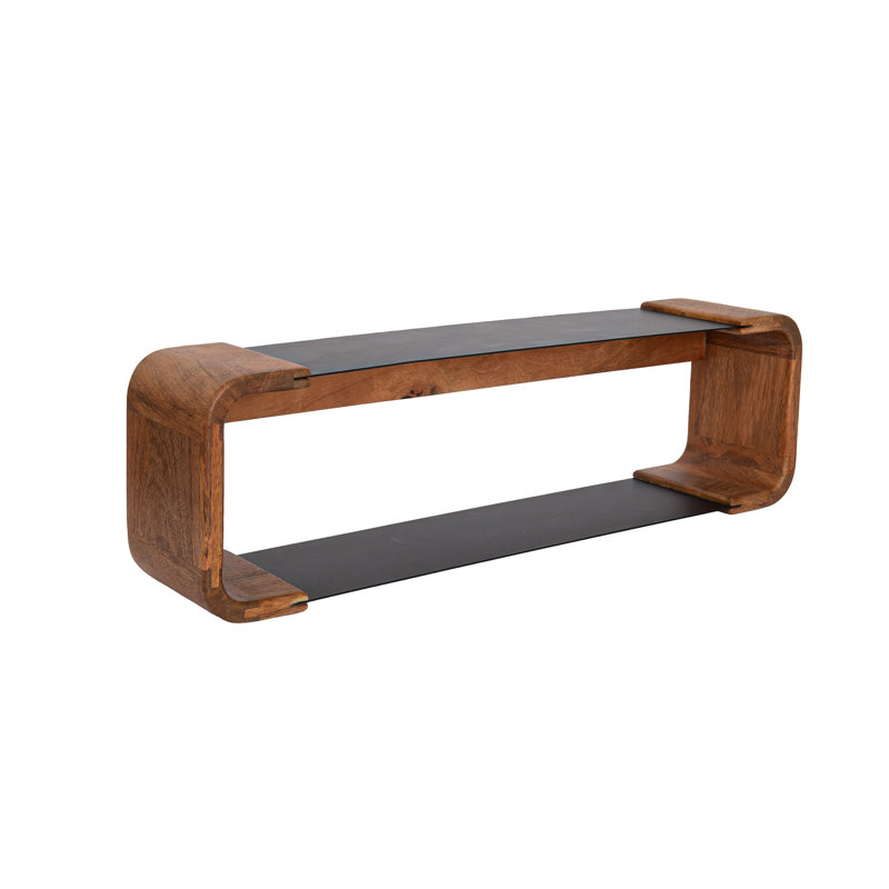 Sephine Modern 2-Tier Floating Wood & Metal Wall Shelves, Decorative Storage Shelf for Kitchen, Bedroom, Living Room, Office