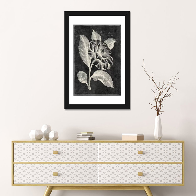 «Black Botanical II», impression sur toile, Papier d'art encadré noir, Blanc, H 32 po x l 24 po x P 1 po