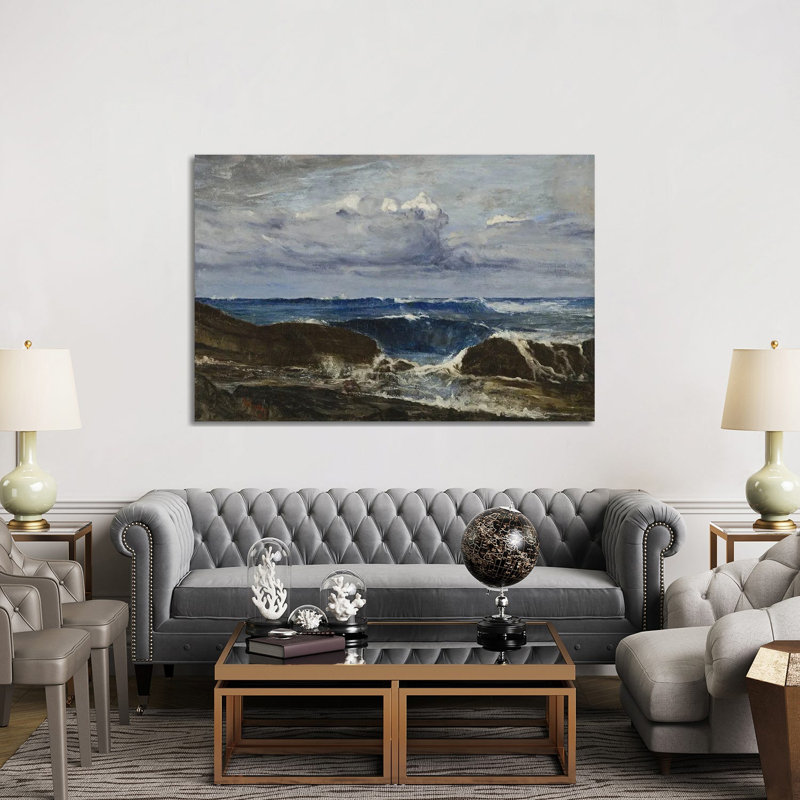 «Blue and Silver Blue Wave», Biarritz, reproduction d'art sur toile tendue, 40 po x 60 po, Toile tendue avec châssis