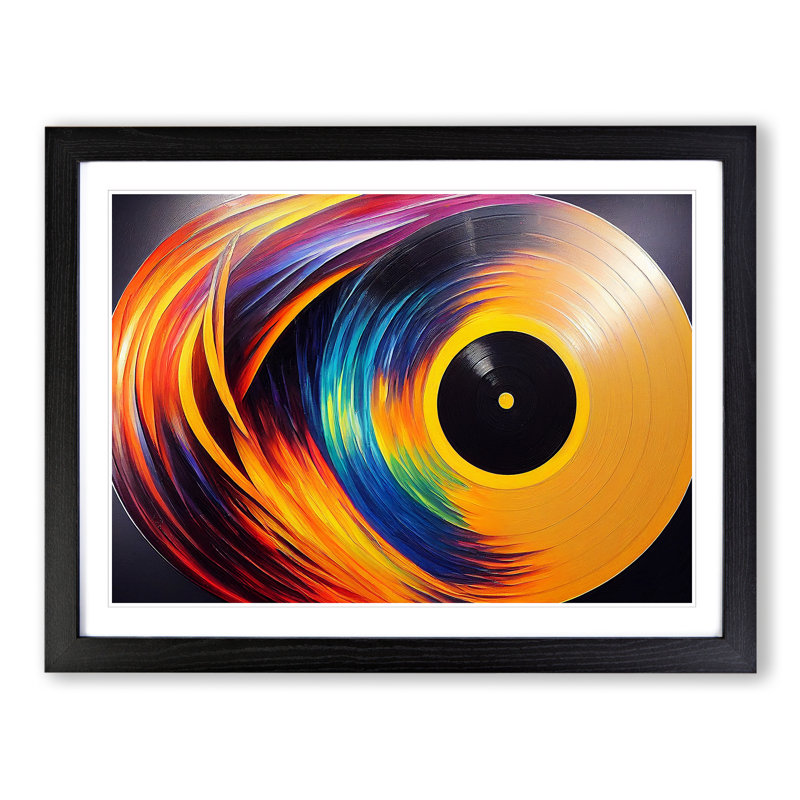 Golden Vinyl Record Vol.3 Abstract - Single Picture Frame Print, Black Framed, 46cm H x 64cm W x 2cm D