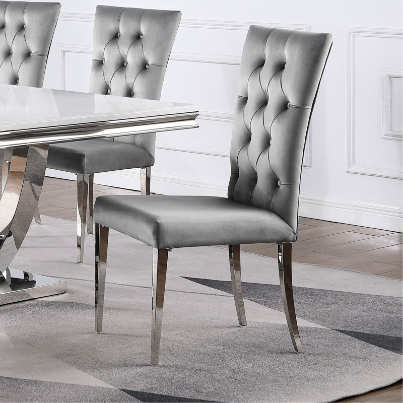 De 2 chaises d'appoint rembourrées en velours, gris et - Chaises modernes avec velours pour le confort, salle à manger