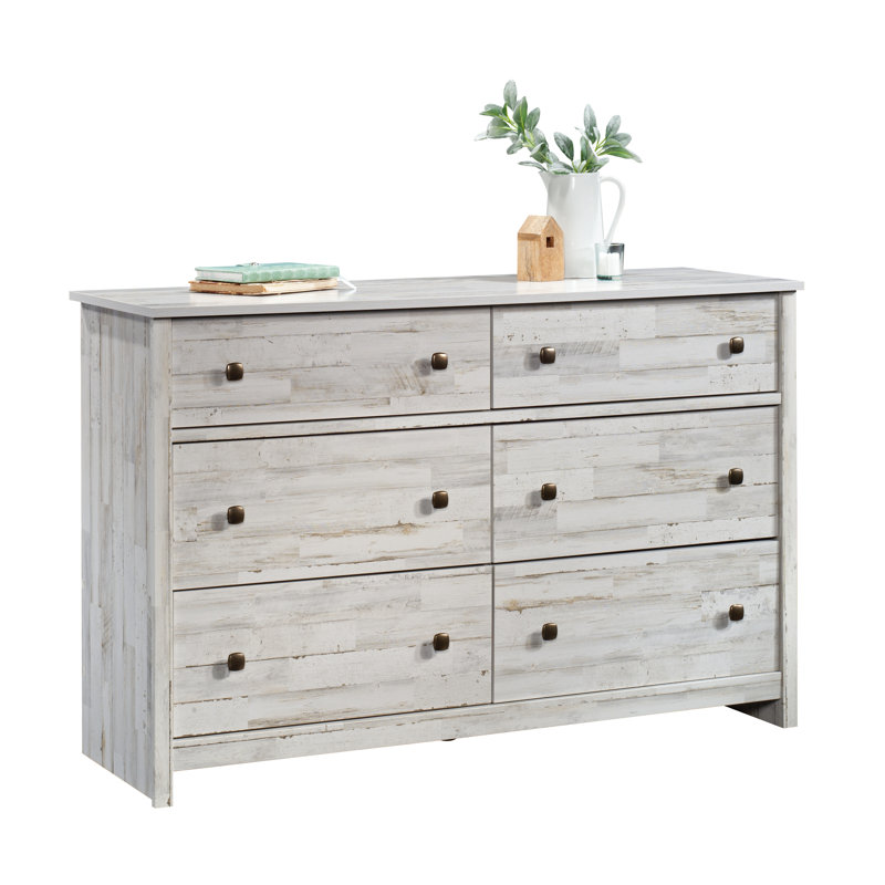 Commode double 6 tiroirs l 50,55 po Gudrun, Blanc lavé