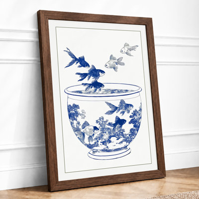 Fish in Blue Water Japandi 1 Piece Single Picture Frame Wall Art