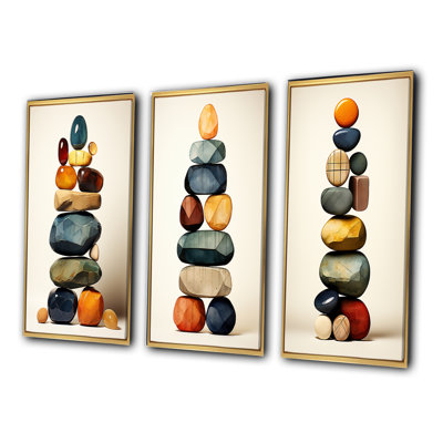«Finding Balance Rock Balancing Cairn Sculpture I», ensemble de 3 pièces d'art spirituel en pierre