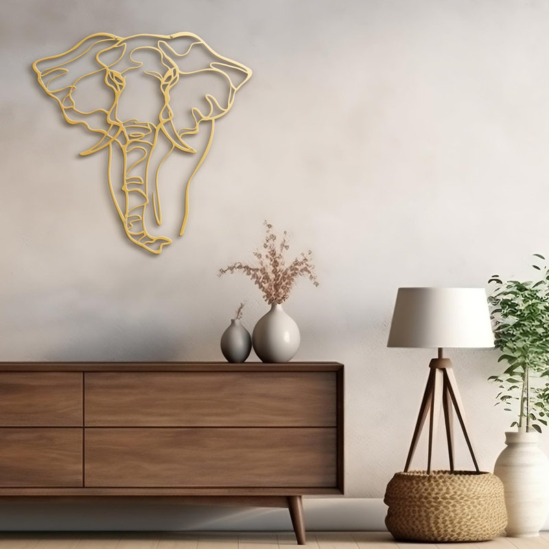 Elephant Animals Black Minimalist Modern Abstract Wall Sculpture Home Decoration Metal Wall Décor, 36" H x 36" W x 0.05" D