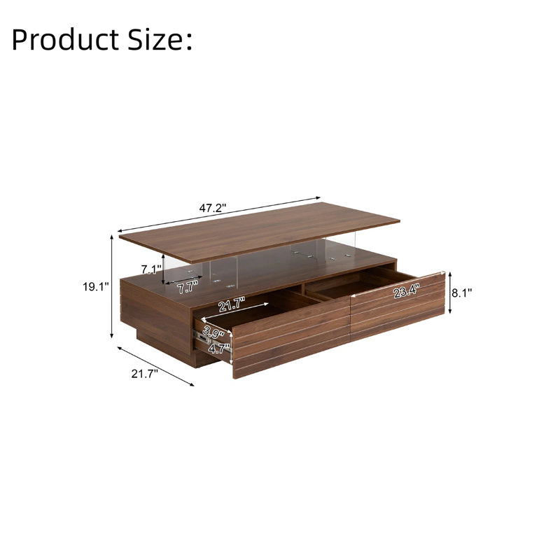 LED Lights Coffee Table with 2 Spacious Drawers,Multi-Colour Lighting, Walnut