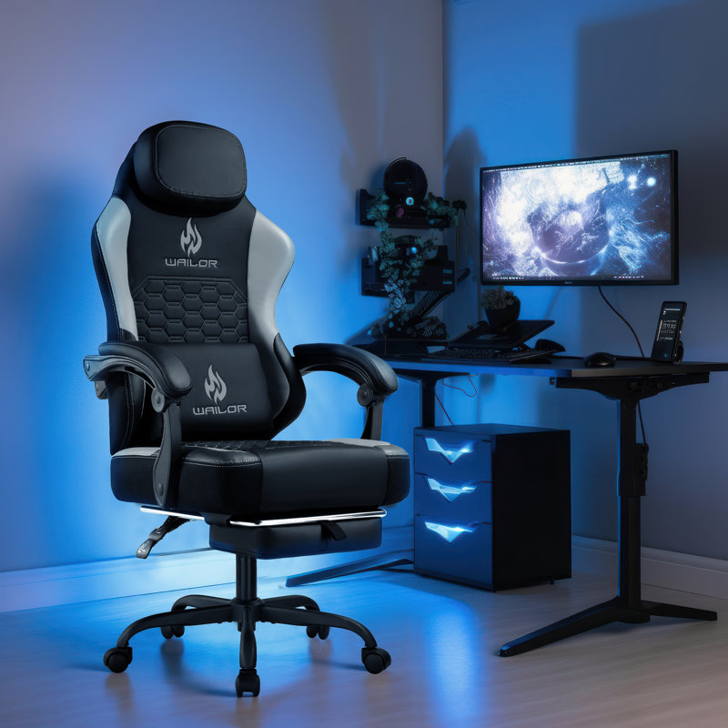 Massage Video Game Chair With Pocket Spring Cushion, High Back Ergonomic Computer Chair With Footrest For Adults, Racing Style Computer Chair With Headrest And Lumbar Support