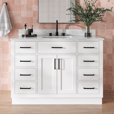 Jameal 48'' Solid Wood Single Bathroom Vanity with 0.75'' Carrara Marble Top Sink
