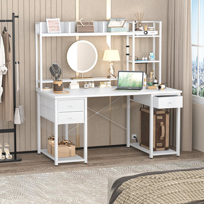 Computer Desk with Hutch, Storage Shelves, Power Outlets & LED Lights