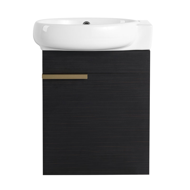 Wall Mounted Bathroom Vanity With Ceramic Sink And Soft Close Door, Black Chestnut
