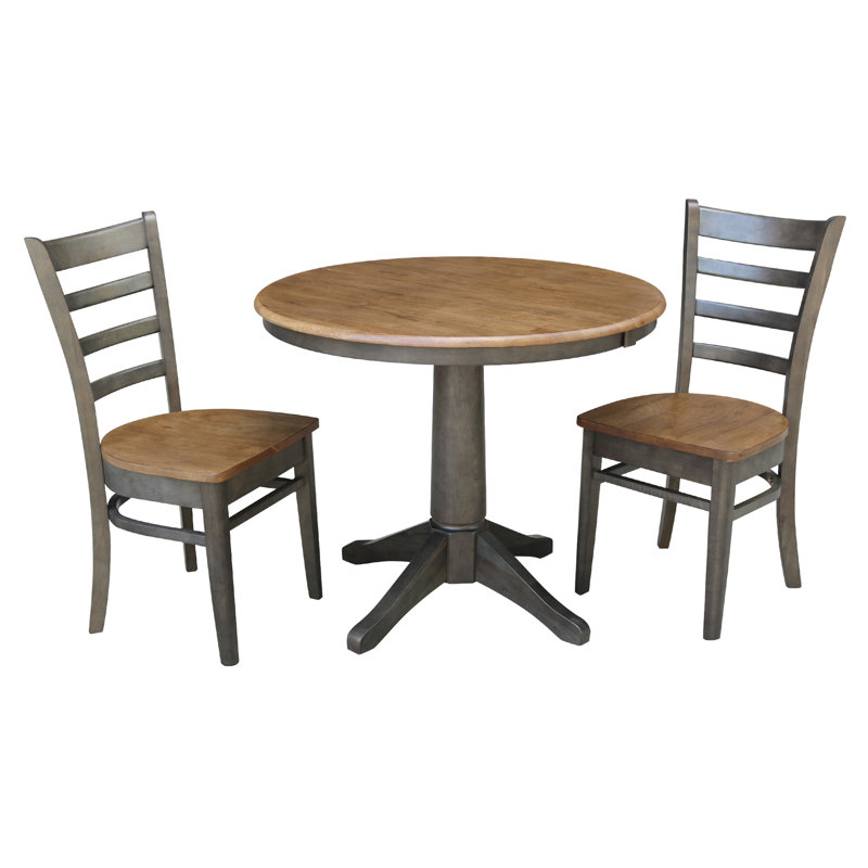 Ensemble de salle à manger extensible Deriya, 3 pièces : 1 table, 2 chaises, Hickory / charbon délavé