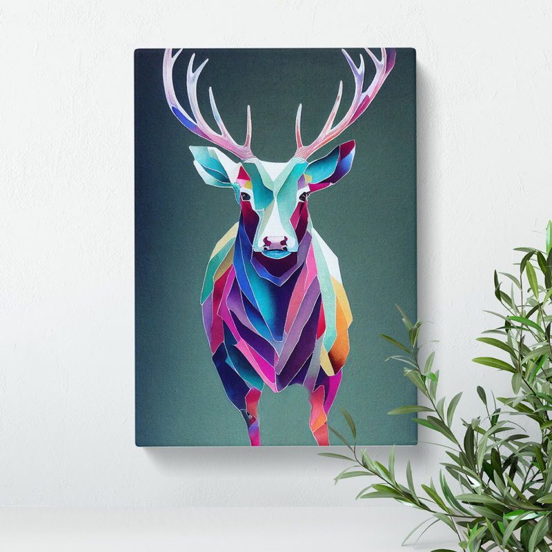 XC1022-1638X Colourful Stag Geometric Abstract - Wrapped Canvas Print, 50cm H x 35cm W x 3cm D