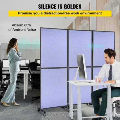 Cloison de séparation acoustique de bureau 72 / "X 66 /" cloison de bureau de 3 cloisons de bureau en acier bleues cloison de séparation en polyester et 45 cellules en acier réduit le bruit et la distraction visuelle