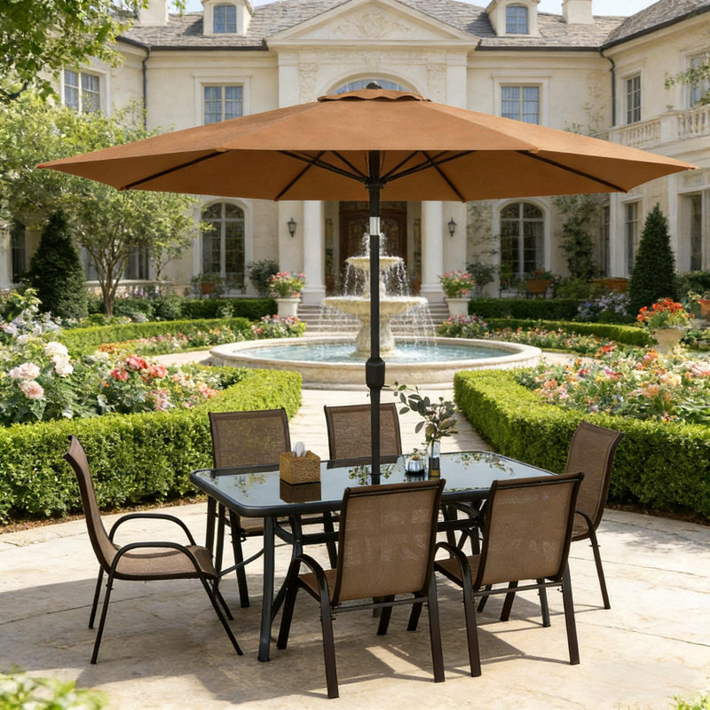 Ensemble de salle à manger de patio moderne, table en verre trempé, chaises en métal pour les réceptions en plein air