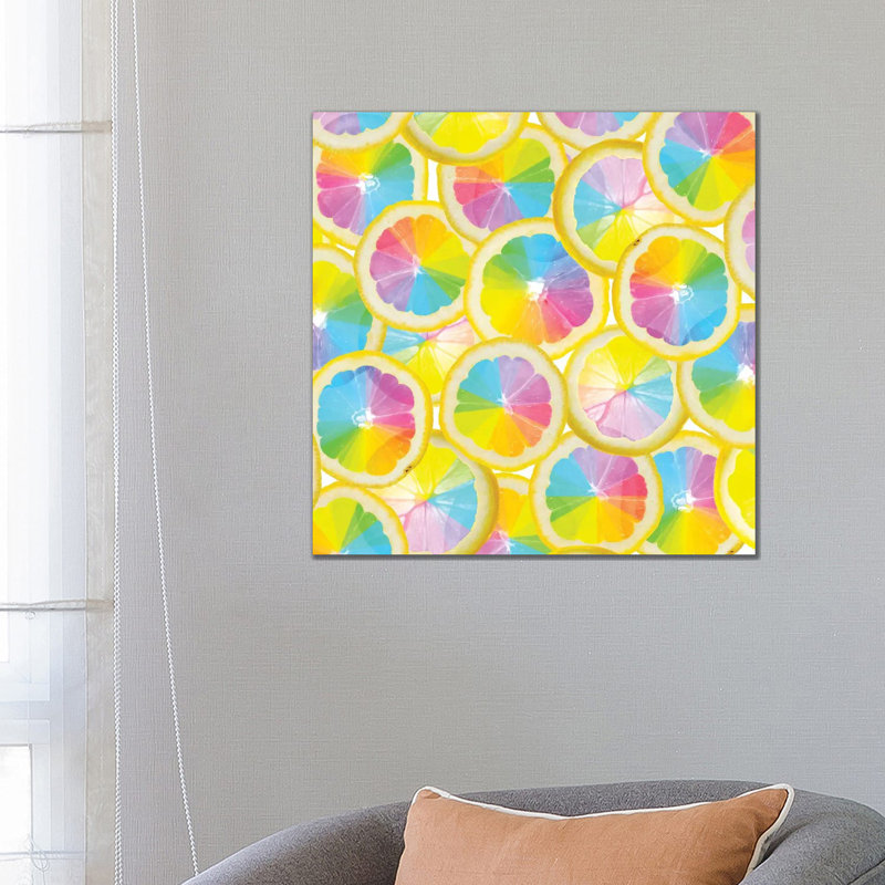 Impression d’art graphique, "Stained Glass agrume" par Erin Summer, Toile tendue, Pas de tapis, H 26 po x l 26 po x P 1,5 po