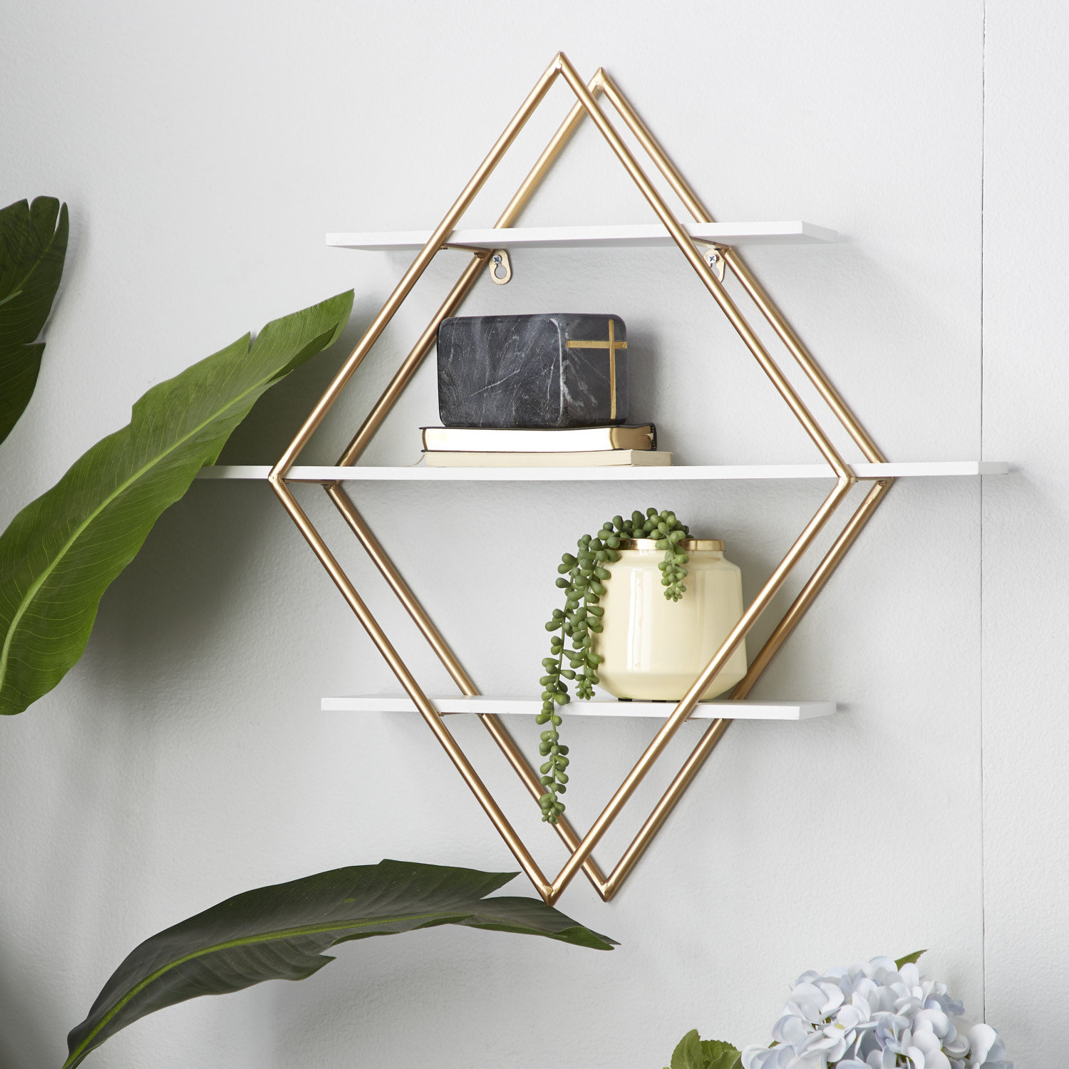 Willa Arlo™ Interiors Wooden 3 Shelves Wall Shelf with Diamond Shape ...