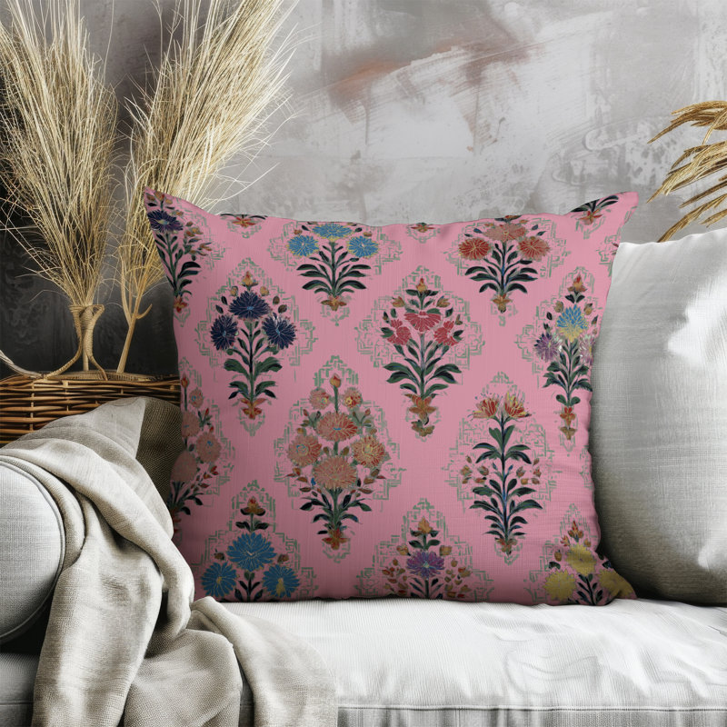 Mughal Court Lattice Indoor/Outdoor 18x18, Square 18", Pink/Steel