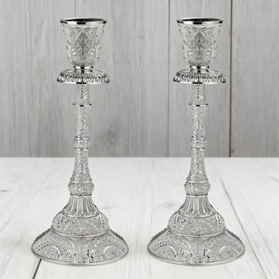 Vintage Taper Candle Holders Set Of 2, Elegant Floral Carved Candlestick Holders For Dining Table Centerpieces, Wedding, Home Decoration
