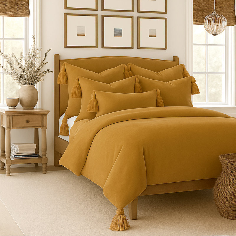 Cascade pompon au curry, Housse de couette pour très grand lit californien, Cari
